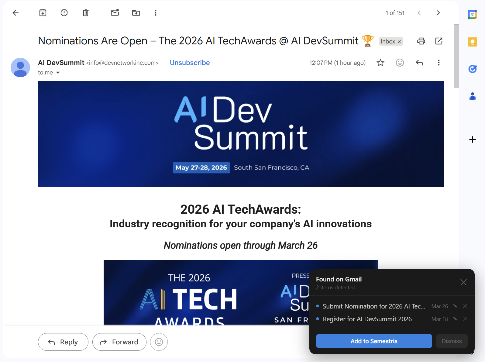Semestris extension on Gmail